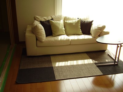 ソファー・サイドテーブル・クッションとラグ